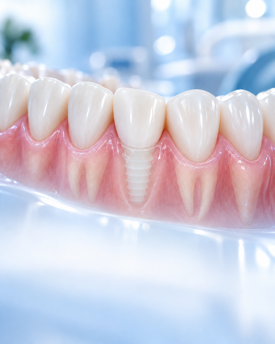 Ceramic dental implant replacing a single missing tooth